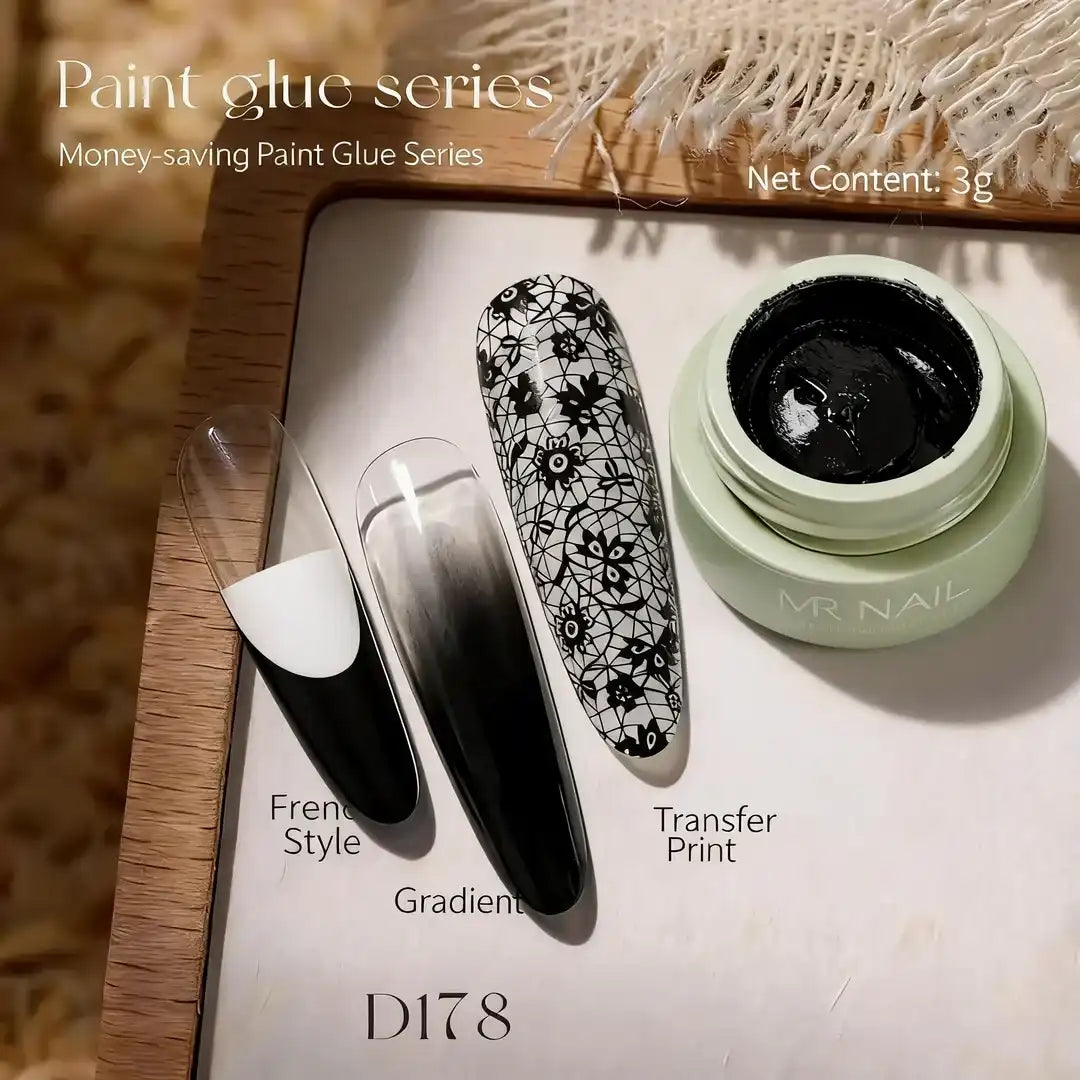 D178 Black Velvet Paint Gel 3g money-saving nail art paint gel featuring a rich black velvet finish, perfect for detailed nail art lines, patterns, and accents, delivering precise application and professional salon-quality gel manicure results.