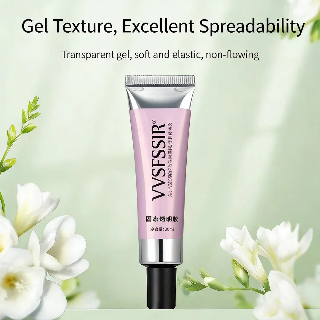 Solid clear nail glue designed as a strong professional nail adhesive for applying false nails and nail tips, providing long-lasting hold and precision application, perfect for creating durable salon-quality manicures and flawless nail art extensions.