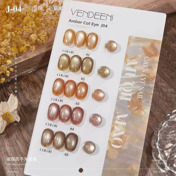 J04 Early Autumn Cat Eye Gel Set – 5 Colors Magnetic Nail Gel Polish Kit