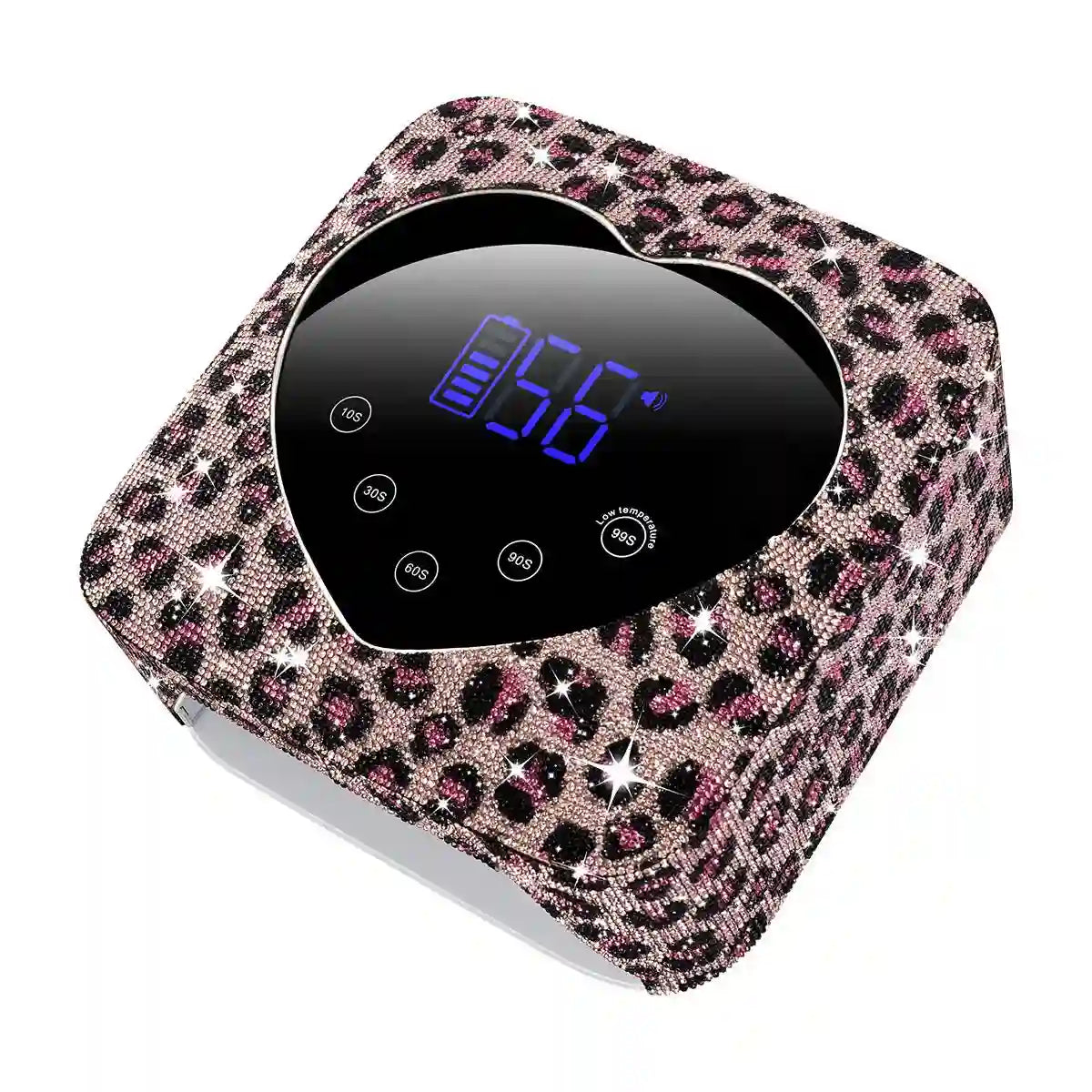 Leopard diamond 72W wireless nail lamp, cordless LED UV gel polish curing lamp with luxury diamond design, fast drying for gel nails, professional salon nail dryer for home or salon manicures.