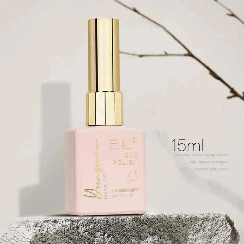 PinkStar22 magnetic cat eye gel polish creating a luminous pink 3D nail effect with sparkling shimmer and reflective nail design, perfect for stylish nail art and professional gel manicures, delivering salon-quality shine and multidimensional depth on beautifully polished nails.
